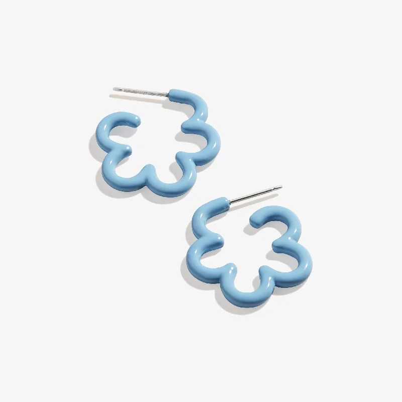 Drop Earrings with Etched Designs -Floral Huggie Hoop Earrings, Ocean Blue