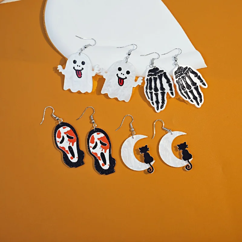 Drop Earrings with Floral Motifs -Wholesale Halloween Palm Ghost Cartoon Creative Cute Earrings