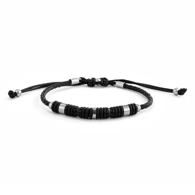 Bracelets with tiger eye for warm bands -DISC-Mens Leather Cord Bracelet-Black