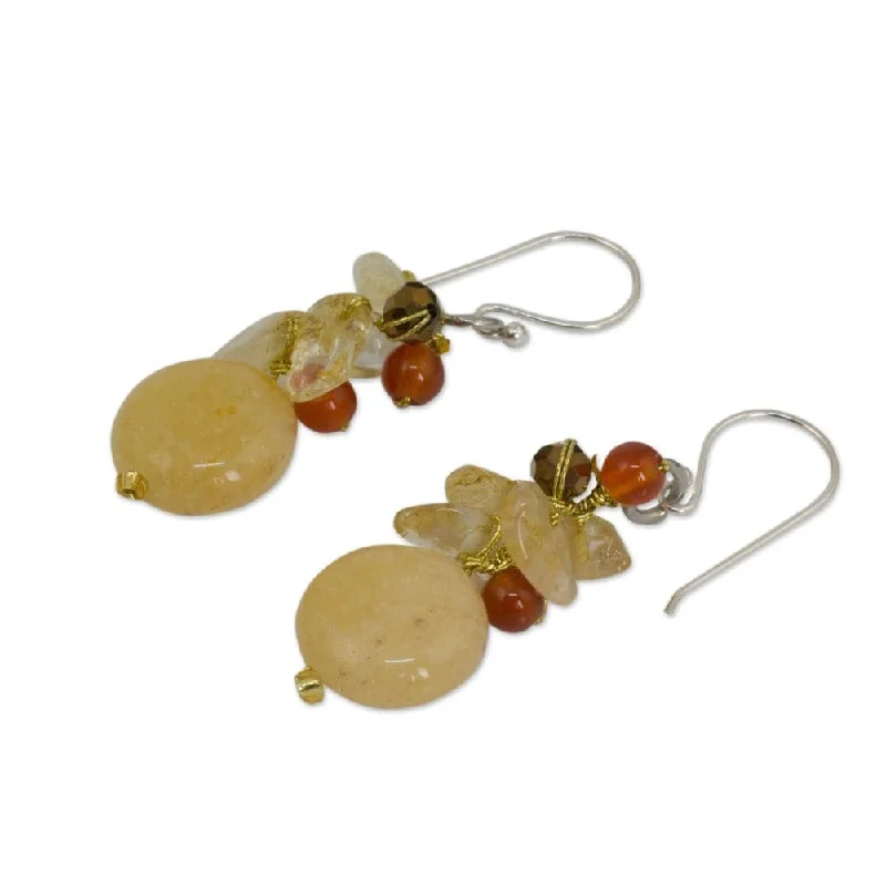 Triangular Drop Earrings for Edge -Handmade Sterling Silver 'Yellow Rose' Multi-gemstone Earrings (Thailand) - 1.6*0.5W