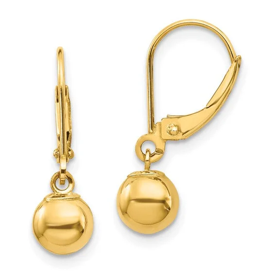 Silver Drop Earrings for Men -6mm Ball Dangle Earrings - 14kt Yellow Gold