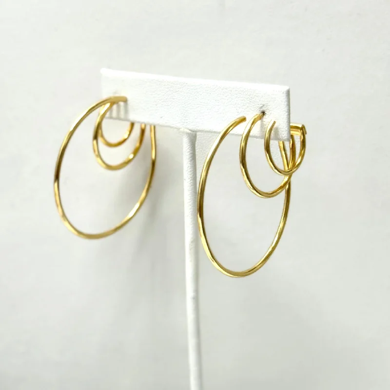 Leverback Drop Earrings for Comfort -Gold Graduated Triple Hoop Earrings