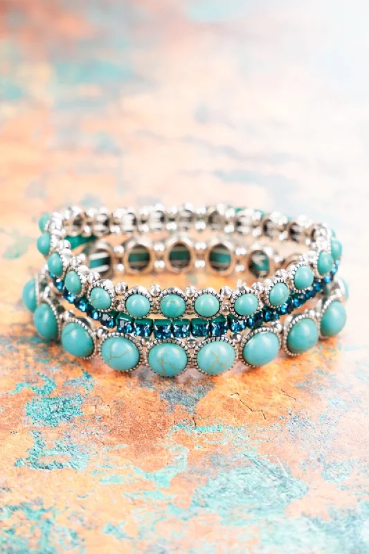 Bangles with herkimer diamonds for raw clarity -Everlee Turquoise Silvertone Bracelet Set