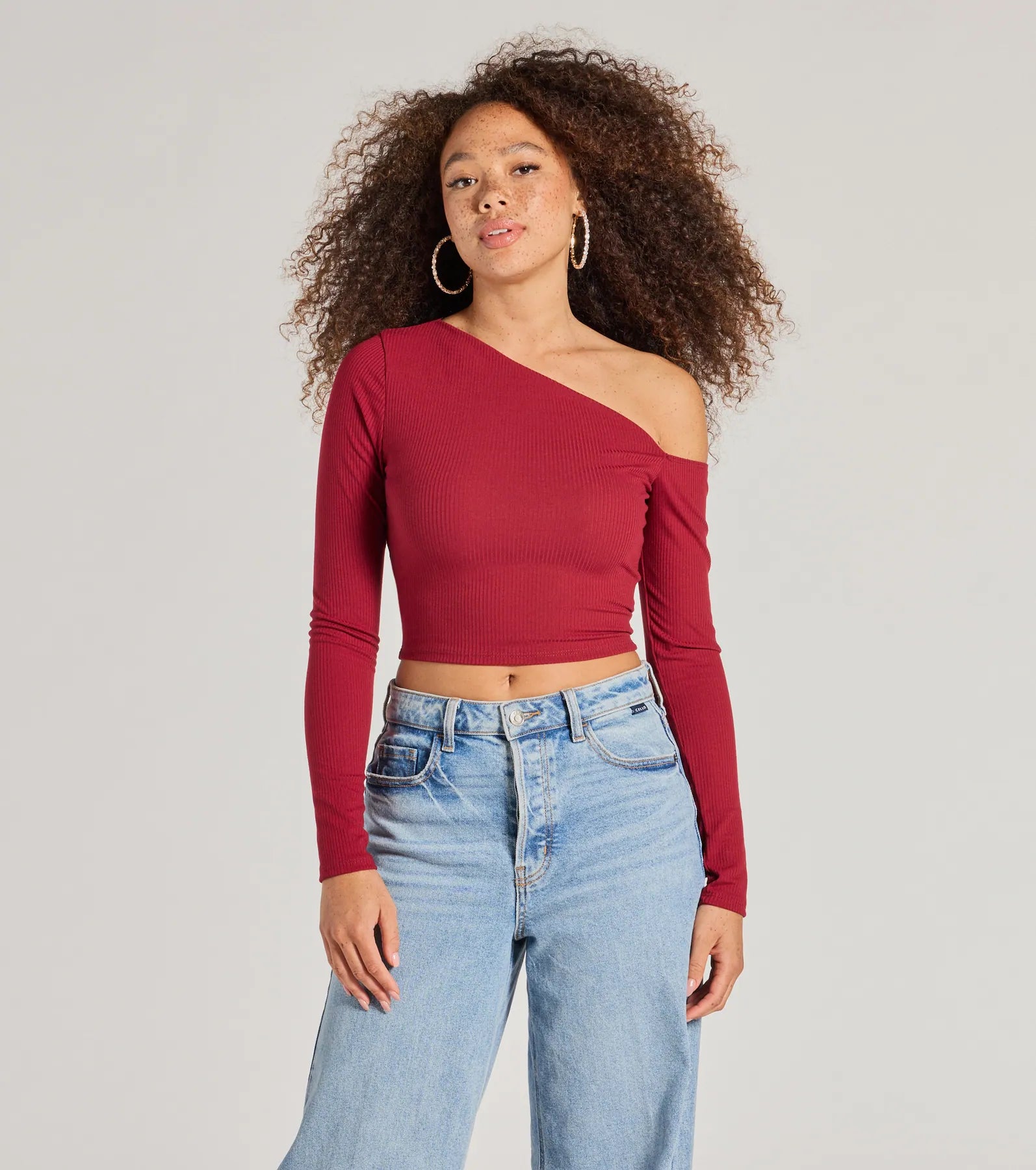 Comfortable cotton crop top for women with loose fit and relaxed look-Effortlessly Chic One-Shoulder Ribbed Crop Top