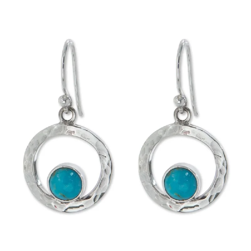 Drop Earrings for Birthday Celebration -Handmade Silver 'Eye of the Sea' Turquoise Earrings (Mexico)