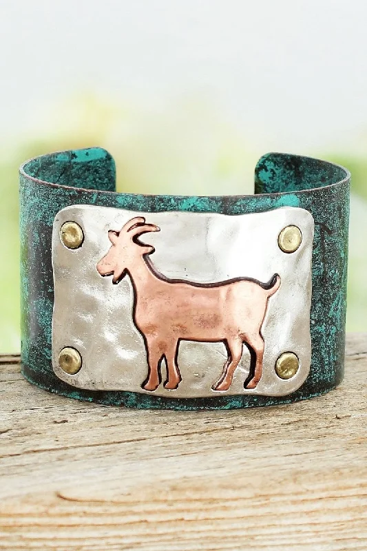 Bracelets with engraved constellations for stargazers -SALE! Burnished Coppertone Goat Patina Cuff Bracelet