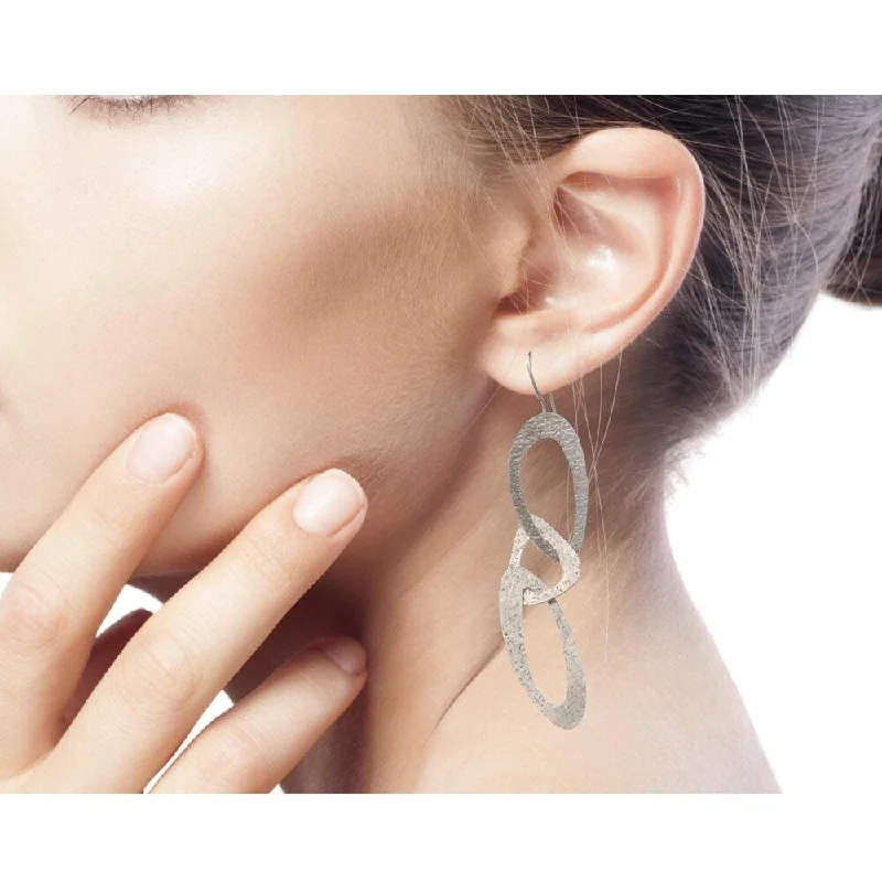 Magnetic Closure Drop Earrings for Easy -Handmade Sterling Silver Futuristic Earrings (Indonesia)