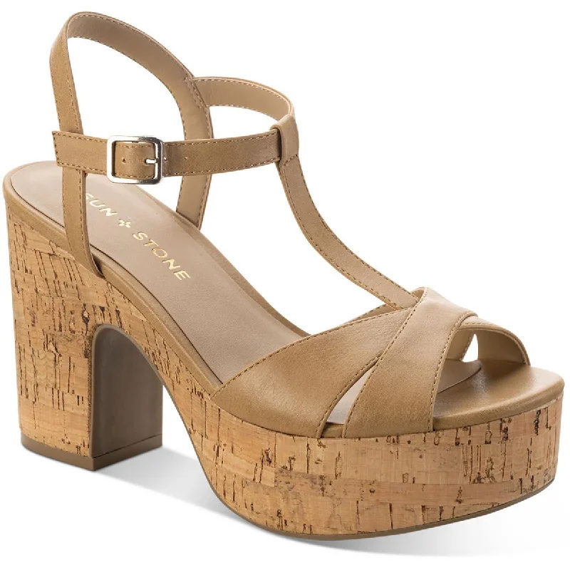 Trendy sandals for women with wedge heels and strappy design for casual chic-Sun + Stone Womens Jillien Cork Block Heels