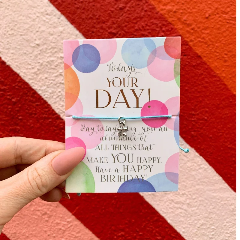 Bracelets with open cuff for easy wear -Today's Your Day! Birthday Bracelet on a Gift Card | Silver Ribbon Bow Charm Jewelry