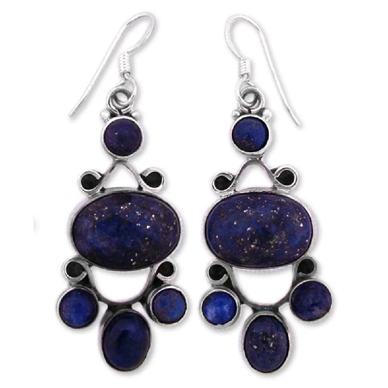 Celtic Drop Earrings with Knotwork -Handmade Sterling Silver Midnight Stars Lapis Lazuli Earrings (India)