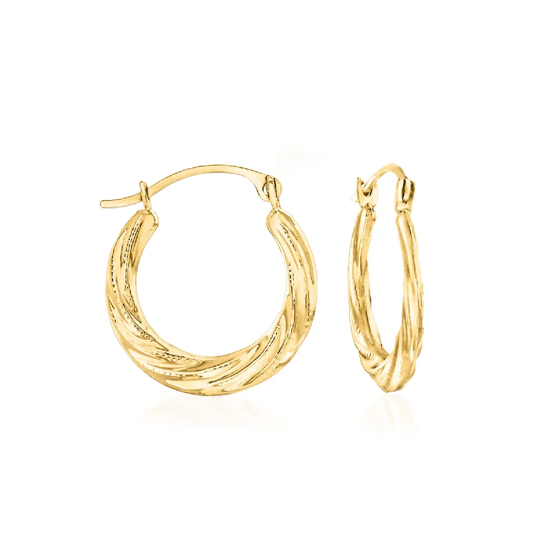 Drop Earrings with Leaf Motifs -Ross-Simons 14kt Yellow Gold Small Twisted Hoop Earrings