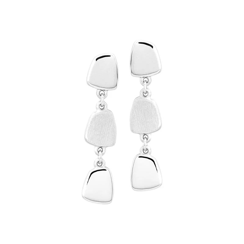 Drop Earrings with Symbolic Elements -Brushed and High Polished Multi Dangle Earrings - 14kt White Gold