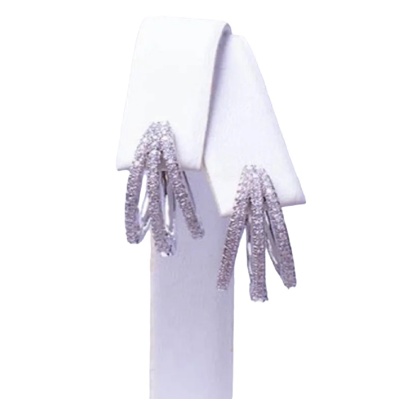 Drop Earrings with Embossed Patterns -Three Row CZ Huggies