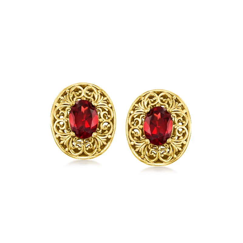 Round Drop Earrings for Classic -Ross-Simons Garnet Scrollwork Earrings in 18kt Gold Over Sterling