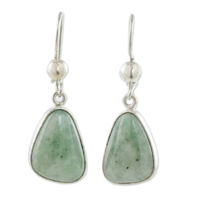 Drop Earrings for Wedding Ceremony -Handmade Apple Green Sterling Silver Jade Earrings (Guatemala)