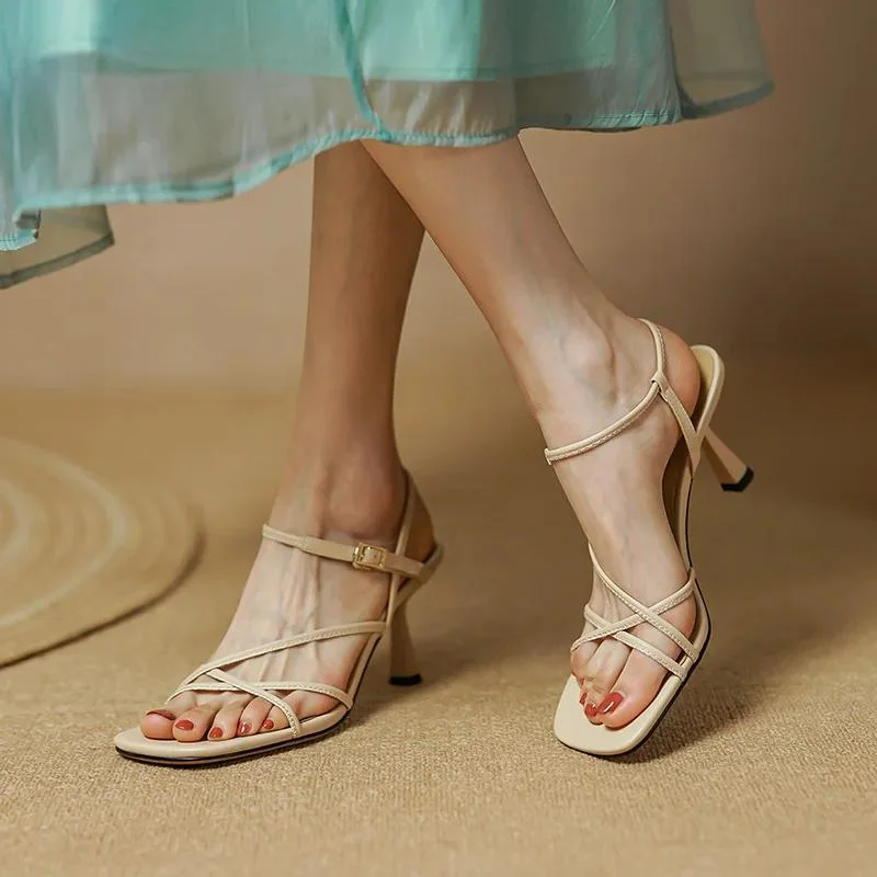 Bohemian sandals for women with fringe details and natural material accents-Elegant Square High Heels Sandals for Women