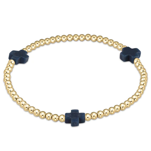 Bangles with bold hematite for metallic shine -enewton extends signature cross gold pattern 3mm bead bracelet - navy by enewton