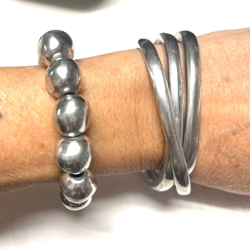 Adjustable Large Silver Beaded Bracelet