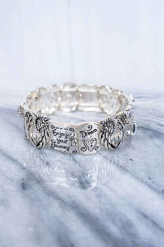 Bangles with pave-set diamonds for dazzle -SALE! Silvertone 'Embrace The Moment' Inspirational Stretch Bracelet