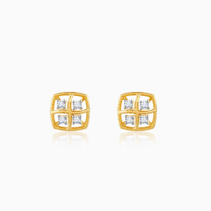 Detachable Drop Earrings with Charms -Gold Square Diamond Earrings