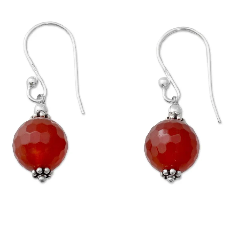 African Drop Earrings with Culture -NOVICA Handmade Sterling Silver 'Glorious Sunset' Carnelian Earrings (India) - 1.3*0.4