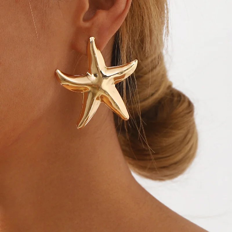 Drop Earrings with Leaf Motifs -Wholesale Niche Fashion Metal Starfish Earrings