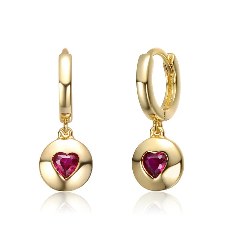 Oval Drop Earrings for Grace -GigiGirl Teens Sterling Silver 14k Gold Plated with Ruby Red Cubic Zirconia Dangle Earrings