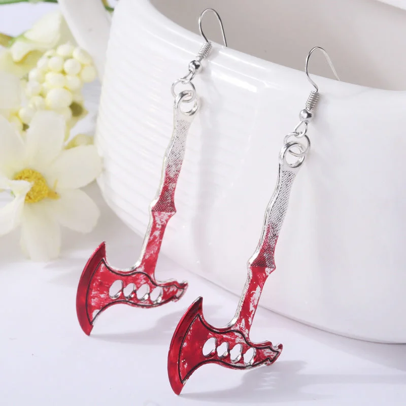 Leverback Drop Earrings for Comfort -Wholesale Blood Horror Halloween Scissors Axe Knife Earrings