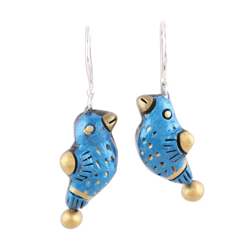 Drop Earrings for Valentine's Day -NOVICA Dancing Sparrow, Terracotta dangle earrings - 1.8*0.4