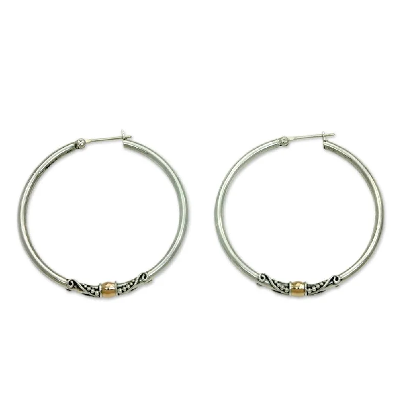 Drop Earrings for Anniversary -NOVICA Gold Accent Hoop Earrings, 'Celuk'S Kencana' (Indonesia) - 1.5*0.2