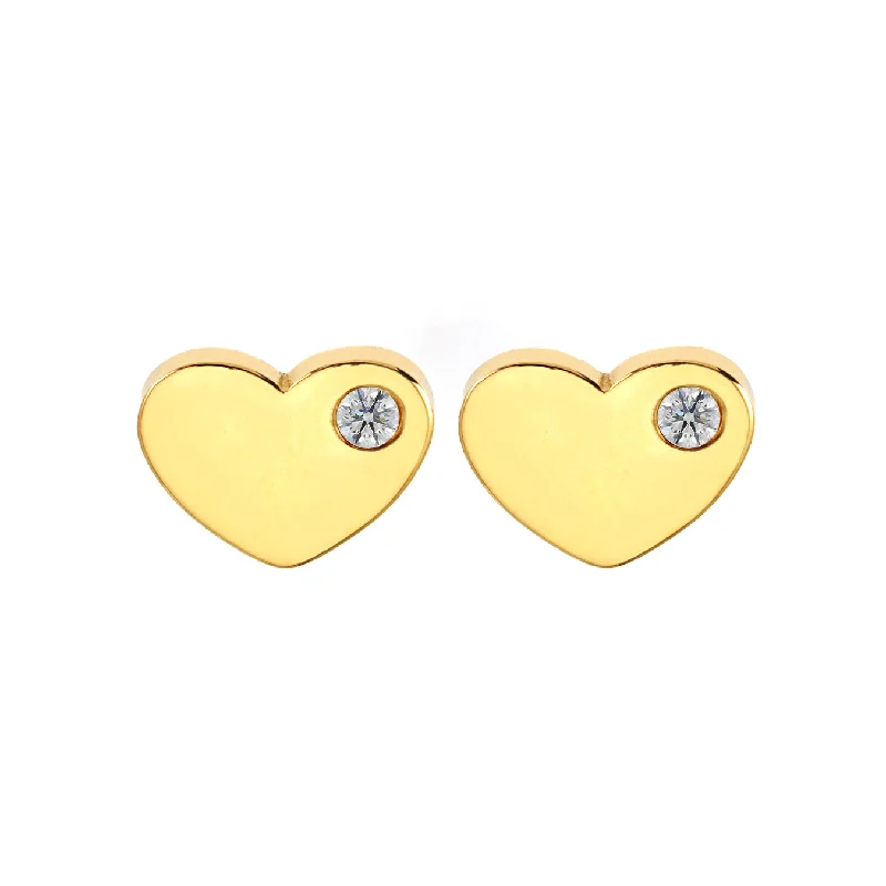 Drop Earrings with Embossed Patterns -Flat Heart Earrings - Yellow Gold