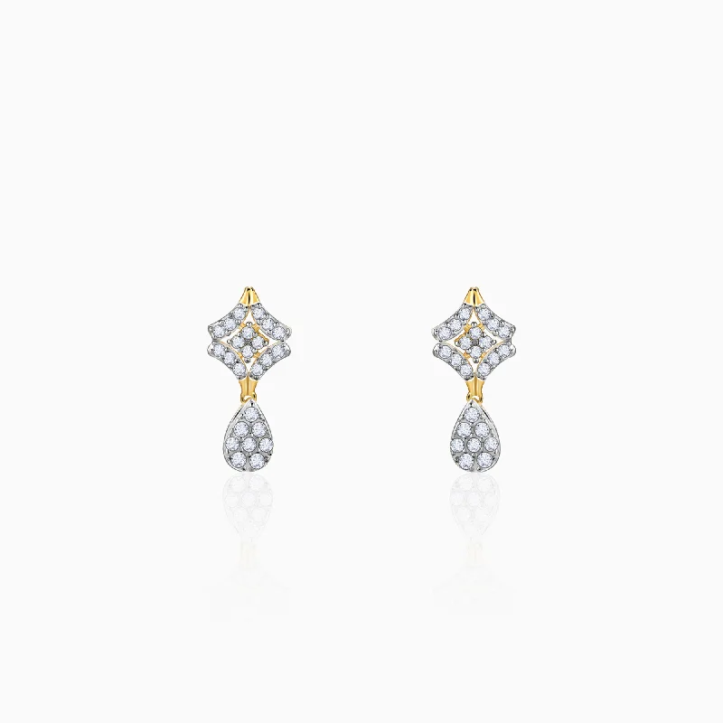 Drop Earrings with Debossed Designs -Gold Luminous Drops Diamond Earrings