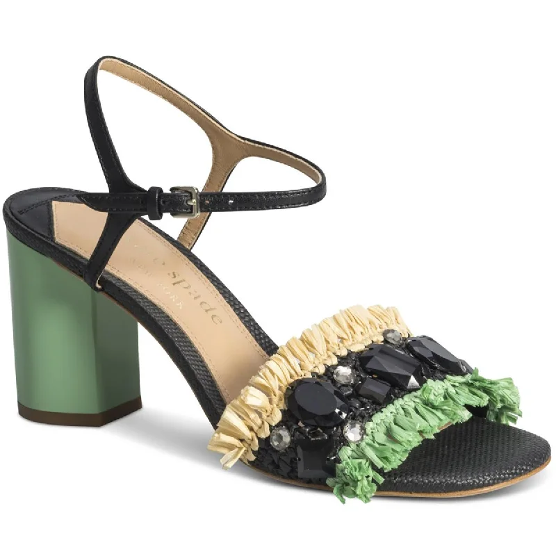 Comfortable sandals for women with contoured footbed and easy-to-adjust straps-Kate Spade New York Womens Bora Bora Raffia Embellished Heels