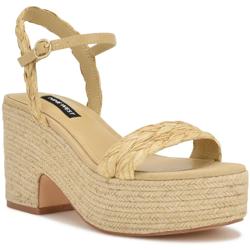 High-heeled sandals for women with wedge design and stylish straps-Nine West Womens Rivva Woven Ankle Heels