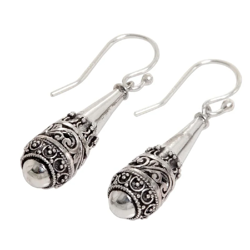 Round Drop Earrings for Classic -Sterling Silver 'Cones of Light' Earrings - 1.5L*0.4W