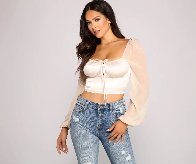 White crop top for women with clean design and simple elegance-Stylish Sweetheart Satin Crop Top