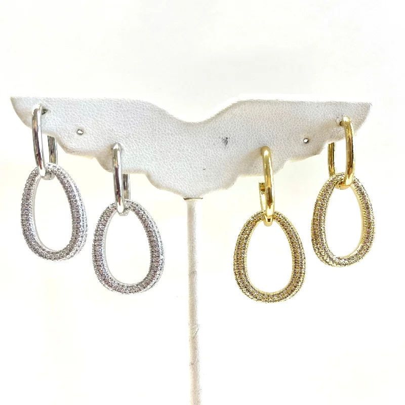 Drop Earrings for Bridesmaids Look -Paperclip Hoop Earrings With Dangling Micro Pave CZ Teardrops