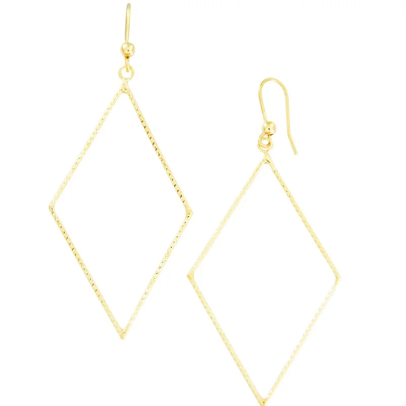 Drop Earrings for Gym Workout -Open Diamond Shaped Dangle Earrings - 14kt Yellow Gold