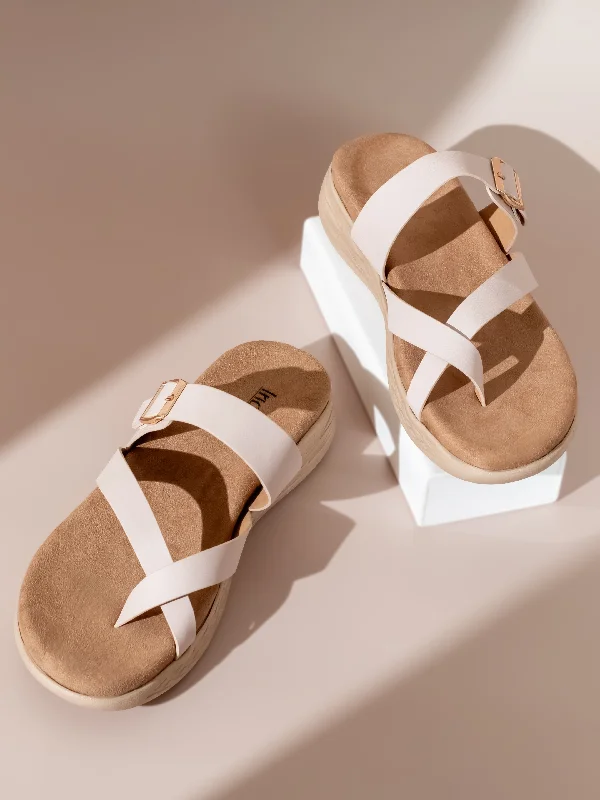 Comfortable sandals for men with wide straps and secure fit for daily use-Women Cream Buckle Detail One Toe Comfort Heels