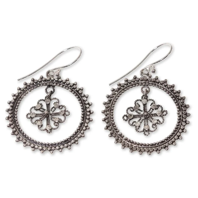 Drop Earrings with Knot Designs -Handmade Sterling Silver 'Water Lily' Earrings (Indonesia)