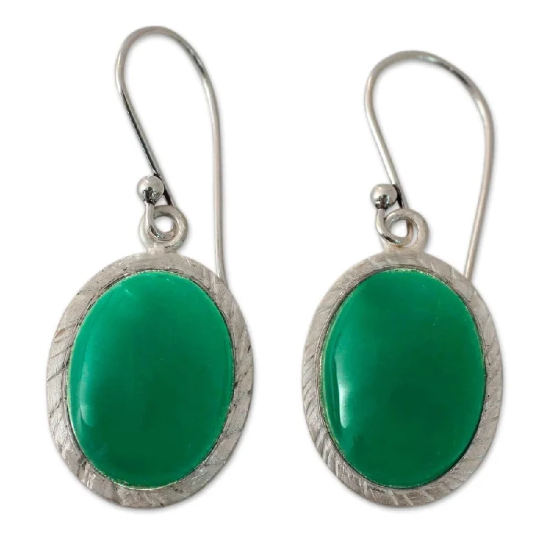 Lead Free Drop Earrings for Health -Sterling Silver 'Woodland Dew' Green Onyx Earrings (India)