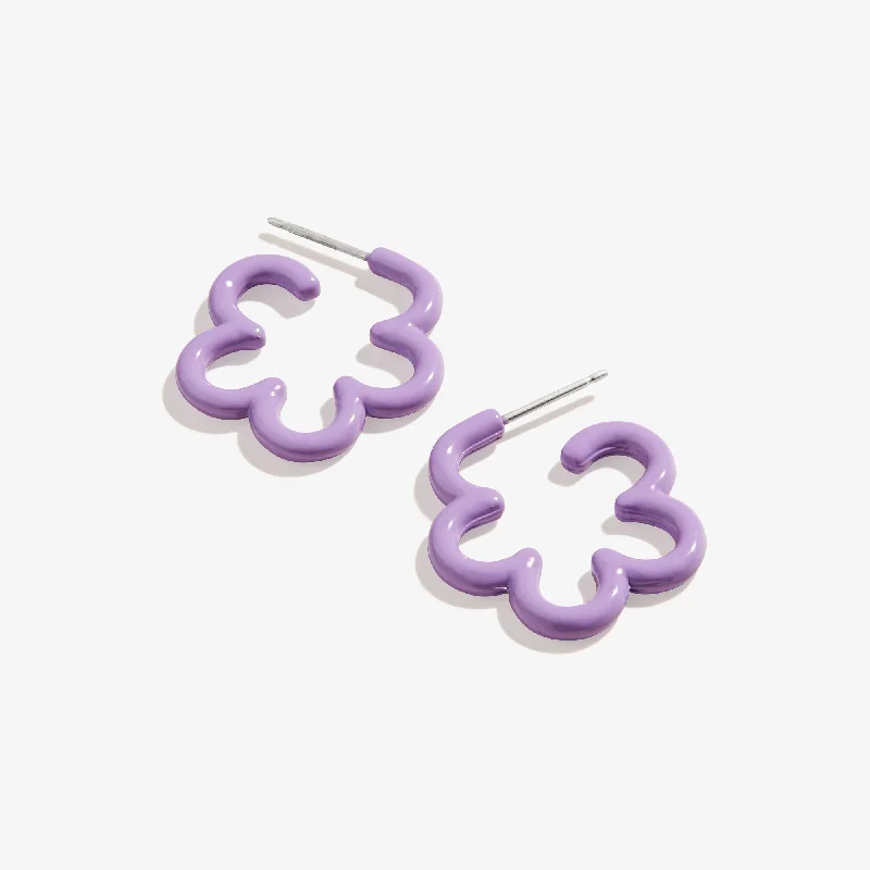 Drop Earrings with Matte Finish -Floral Huggie Hoop Earrings, Purple