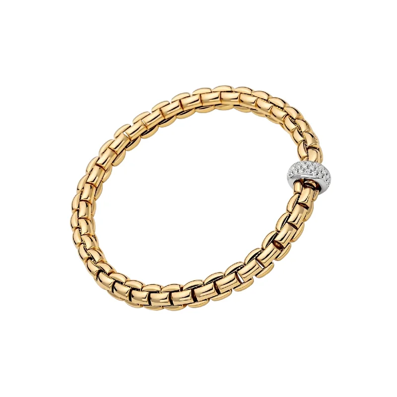 Bracelets with adjustable chains for perfect fit -FOPE 18K YELLOW GOLD EKA COLLECTION DIAMOND PAVE RONDEL BRACELET