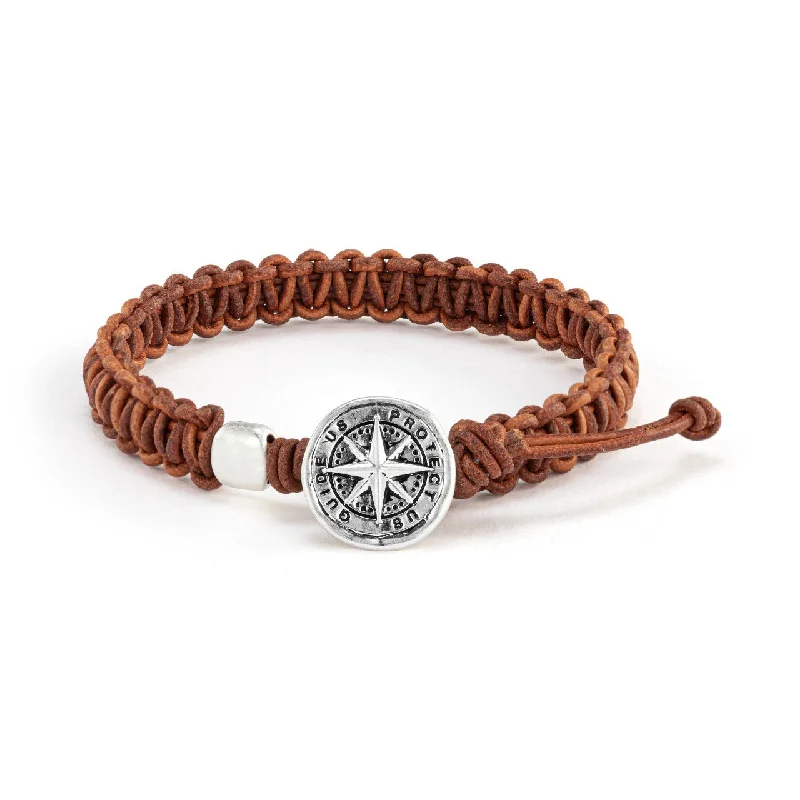 Bangles with peacock ore for iridescent glow -Mens Compass Bracelet-Brown