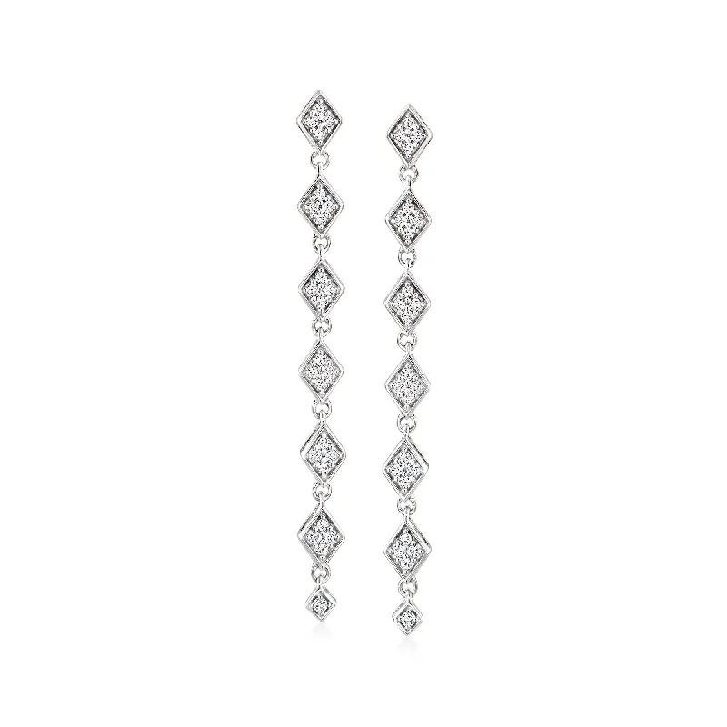 Drop Earrings for Gym Workout -Ross-Simons Diamond Kite-Shaped Linear Drop Earrings in Sterling Silver