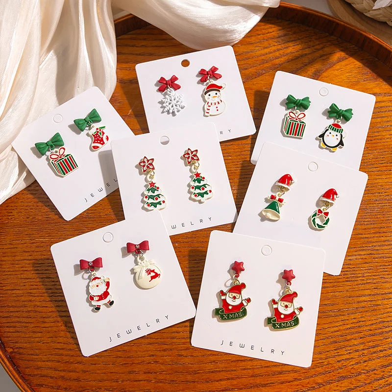 Drop Earrings for Work Attire -Wholesale Silver Needle Christmas Series Christmas Tree Snowman Earrings