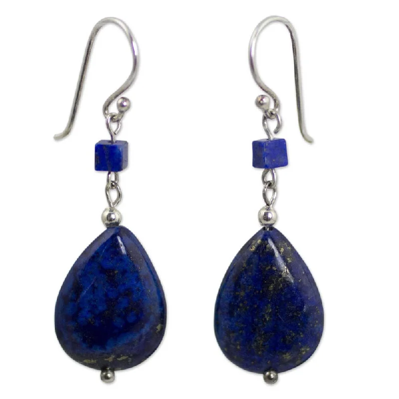 Small Drop Earrings for Delicate -Handmade Sterling Silver 'Blue Lily' Lapis Lazuli Earrings (Thailand)