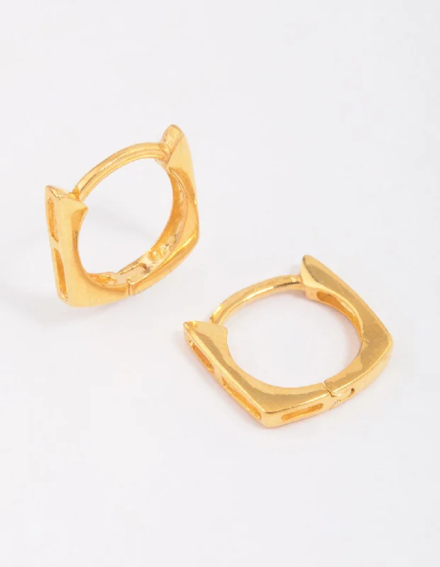 Gold Drop Earrings for Women -Lovisa - Gold Plated Sterling Silver Square Hoop Earrings