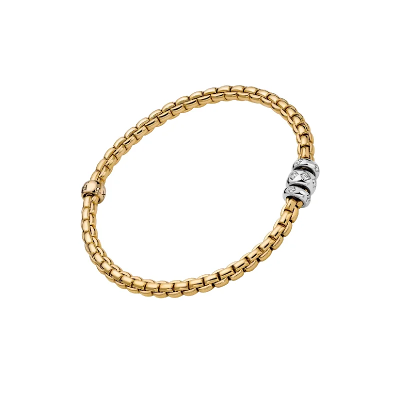 Bracelets with pearl beads for classic beauty -FOPE 18K YELLOW GOLD EKA COLLECTION FLEX'IT BRACELET WITH THREE DIAMOND RONDELS