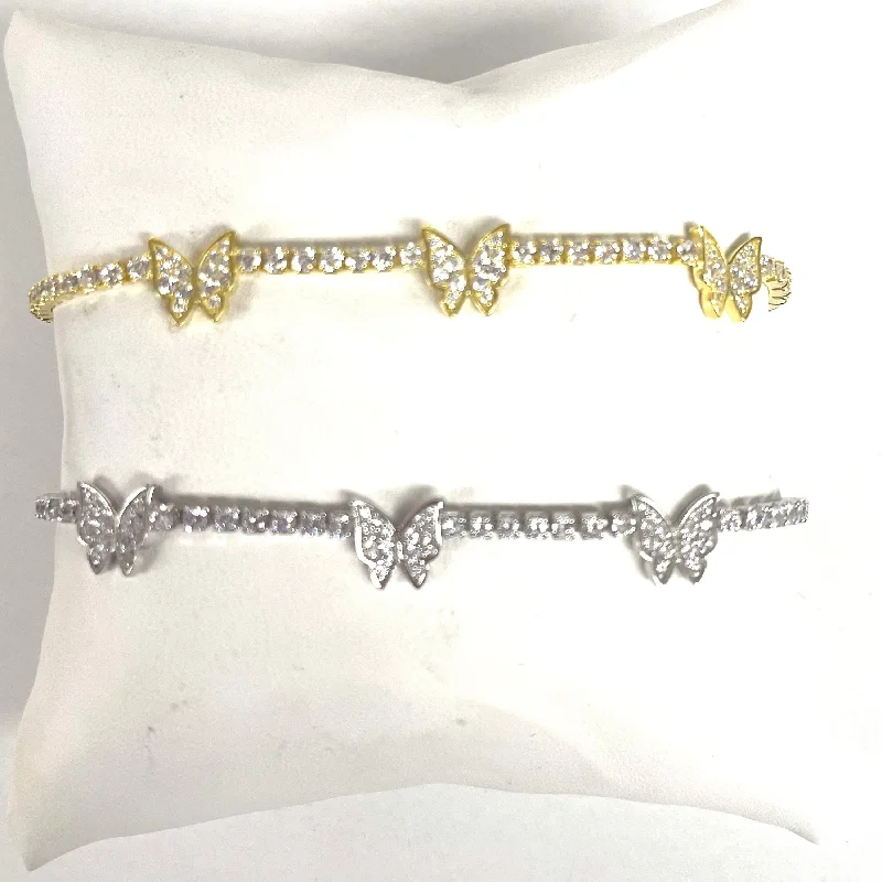 Silver bangles with polished mirror finish shine -CZ Butterfly Tennis Bracelet